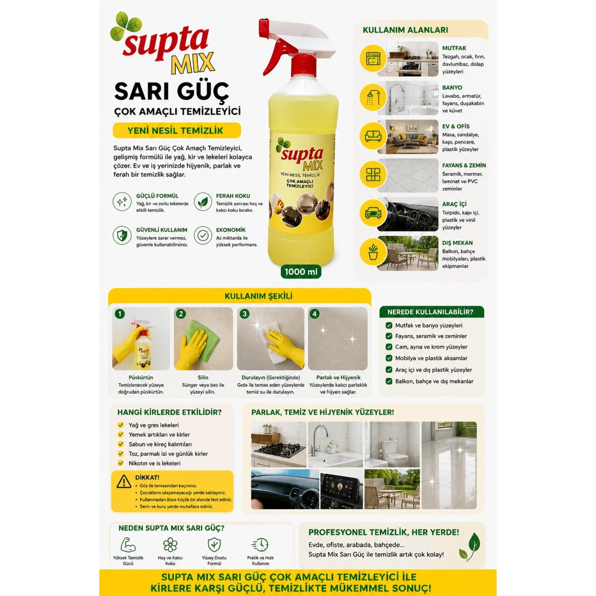 Supta Mix Sarı Güç Çok Amaçlı Temizleyici 1000 ml