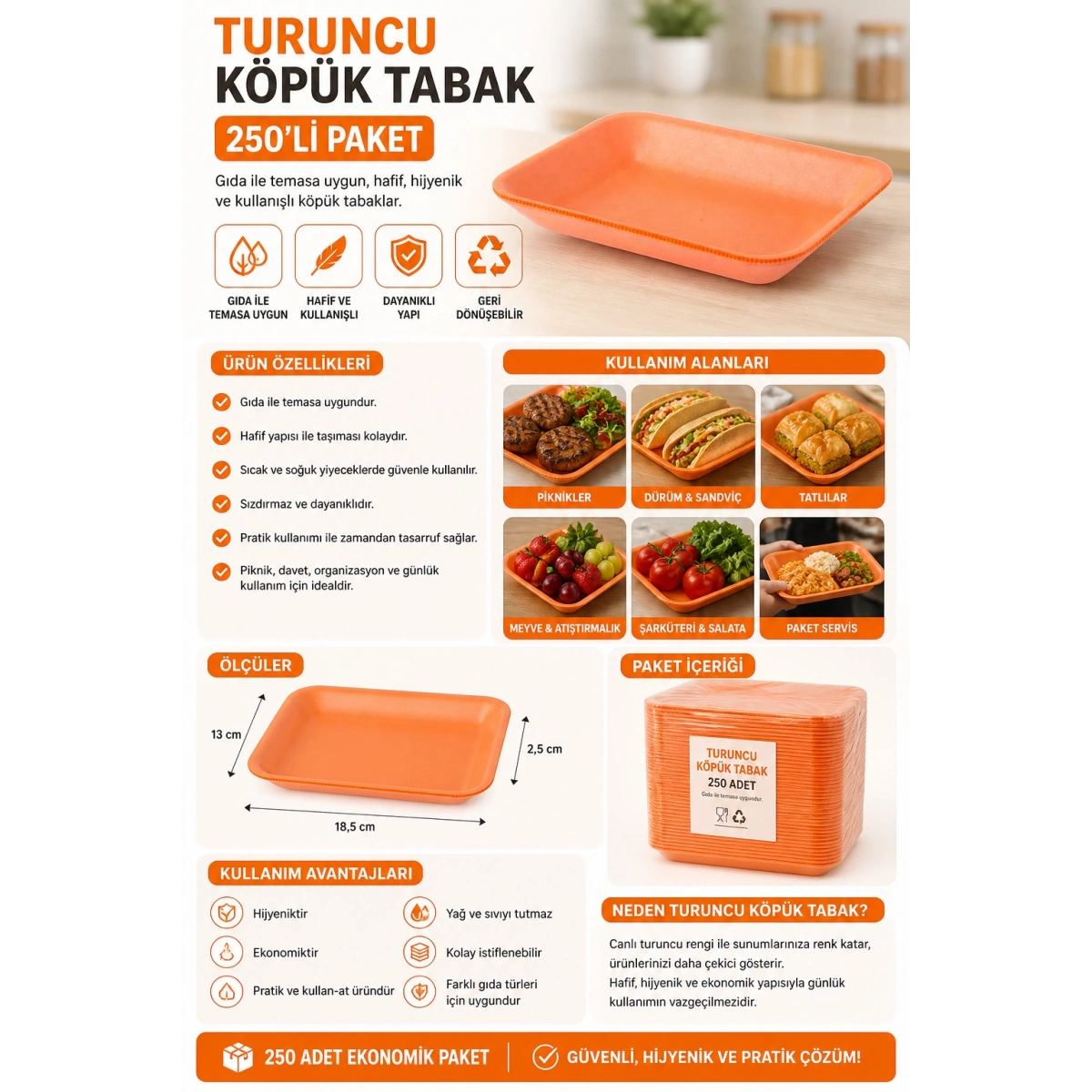 Turuncu Köpük Tabak 250li