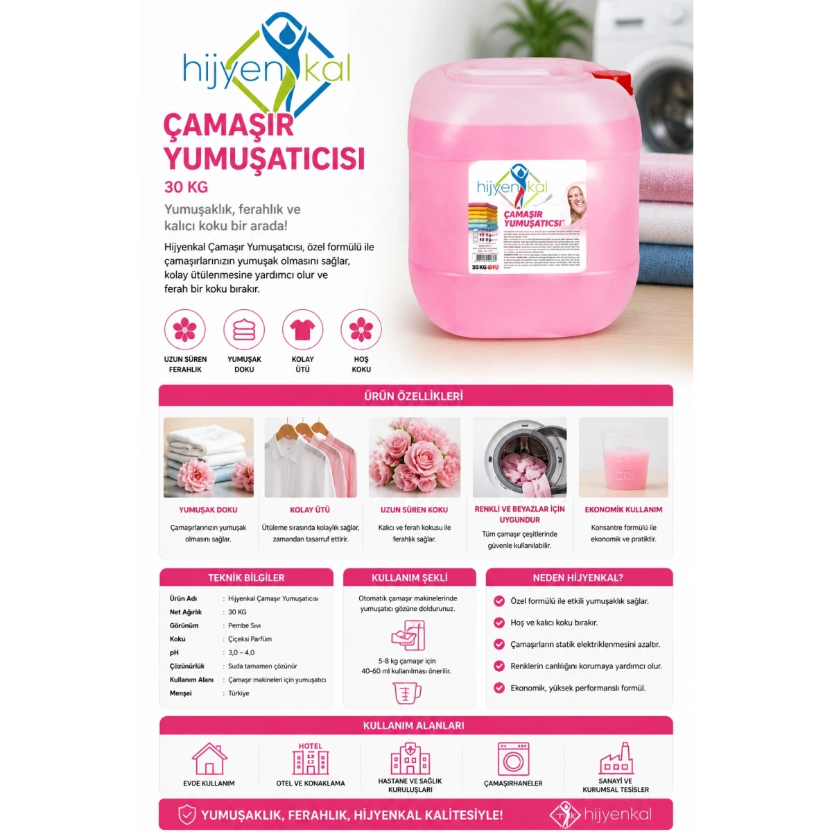 Hijyenkal Çamaşır Yumuşatıcısı 30 Kg