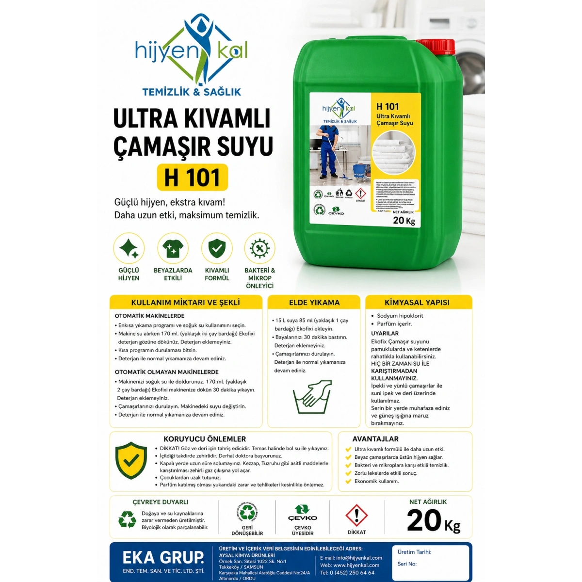 Hijyenkal Ultra Kıvamlı Çamaşır Suyu H 101 20 Kg