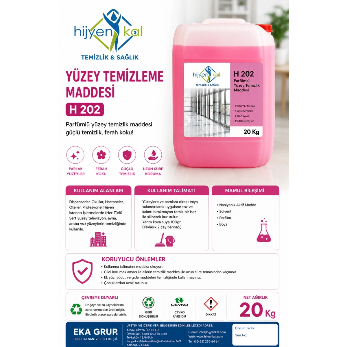 Hijyenkal Yüzey Temizleme Maddesi H 202 20 Kg