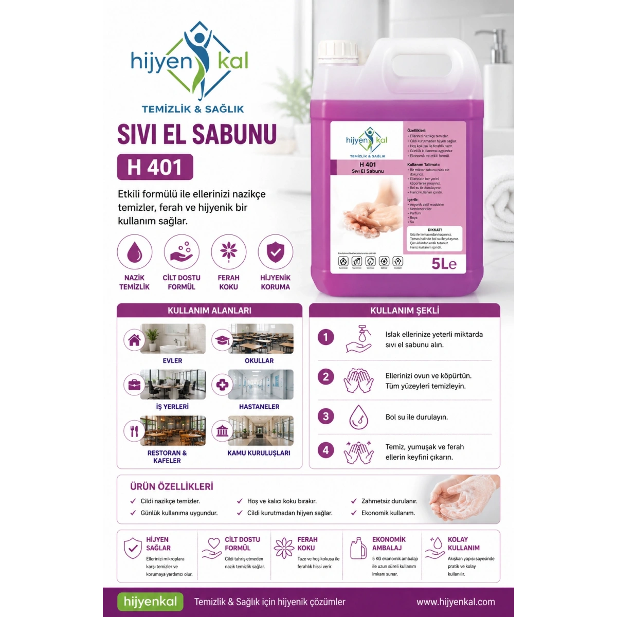 Hijyenkal Sıvı El Sabunu H 401 5 Kg