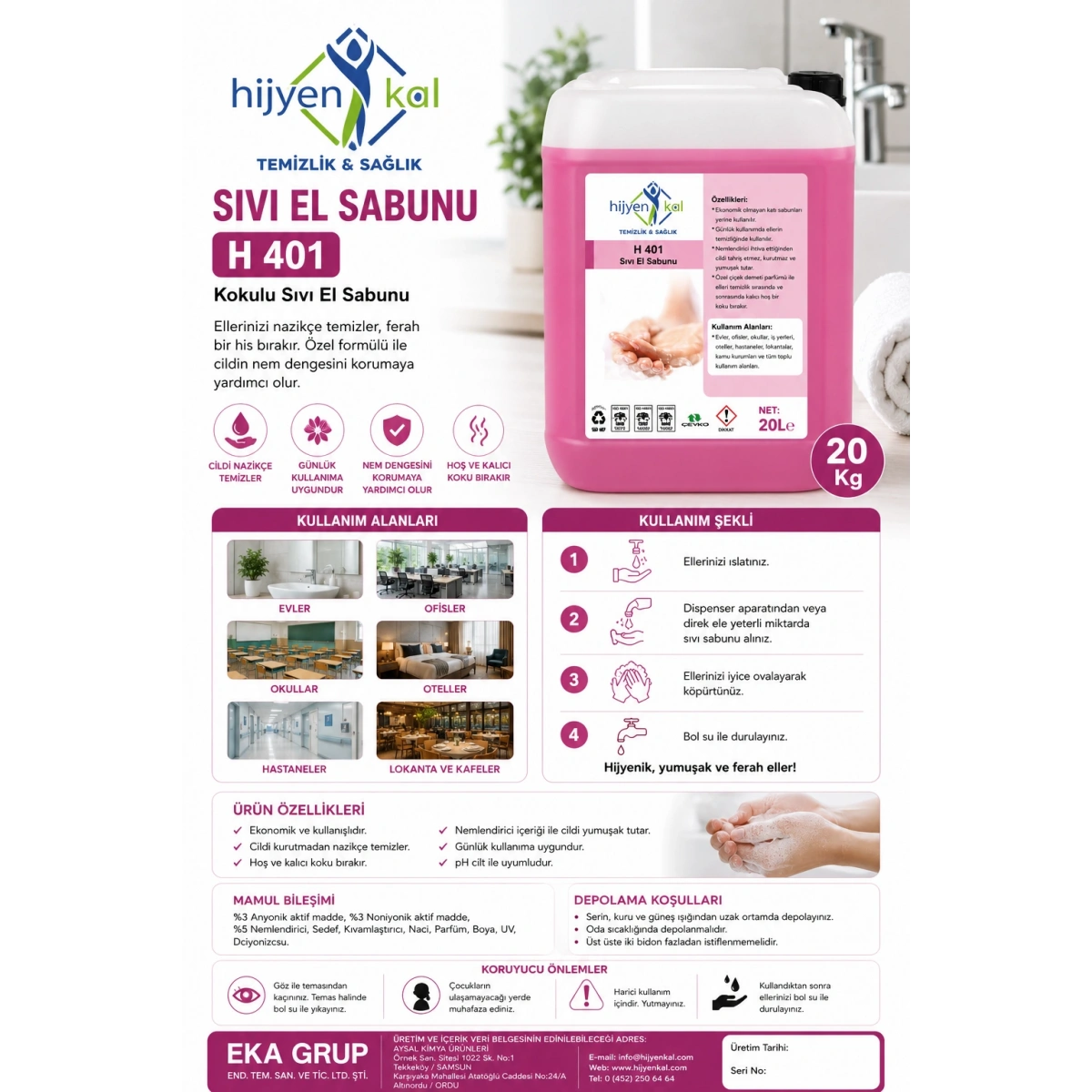 Hijyenkal Sıvı El Sabunu H 401 20 Kg