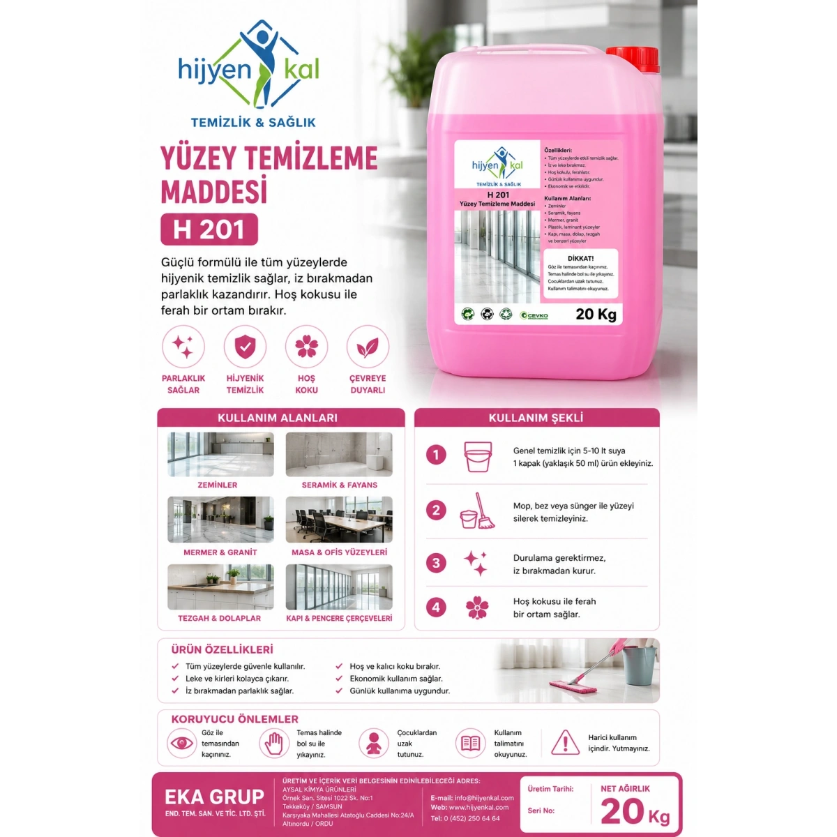 Hijyenkal Yüzey Temizleme Maddesi H 201 20 Kg