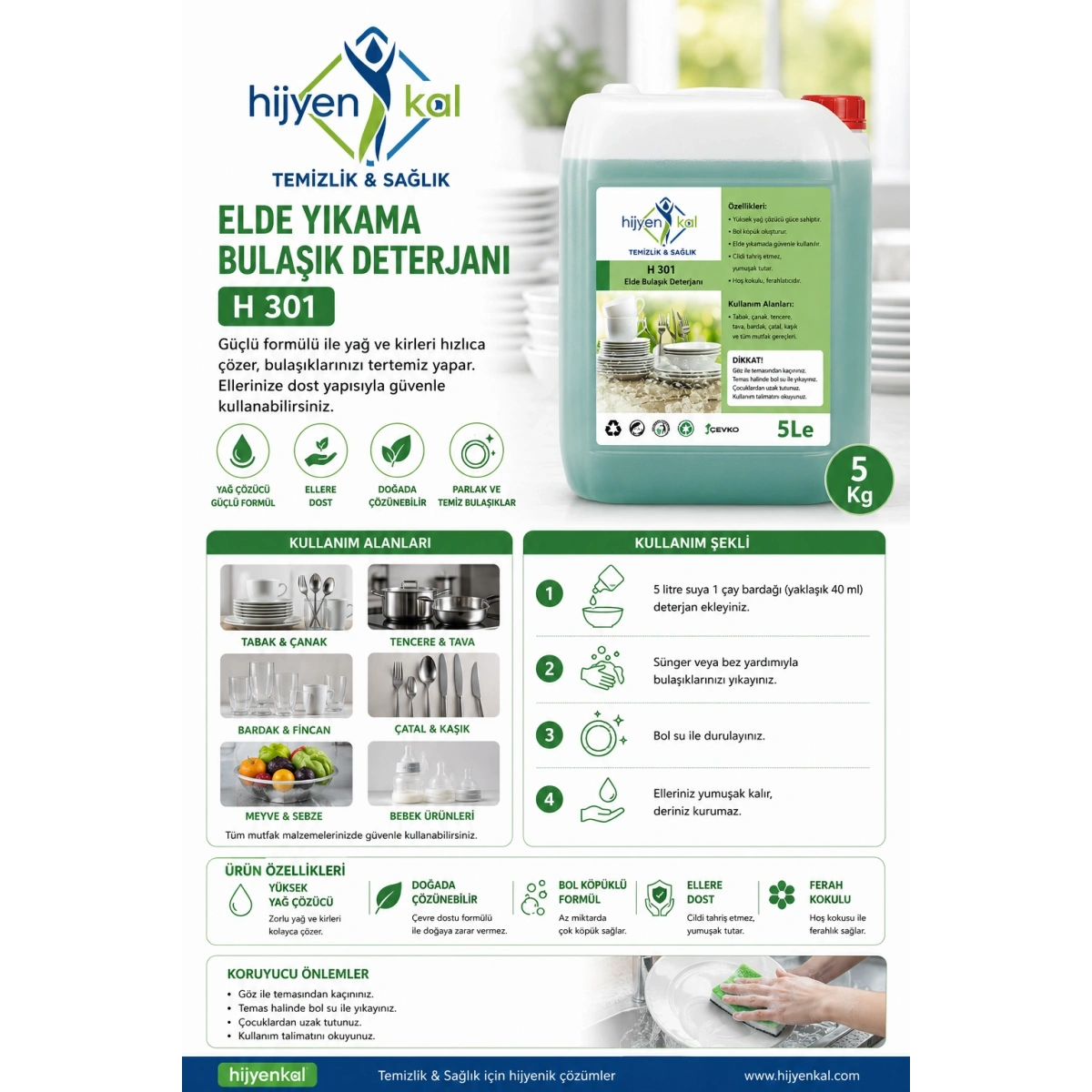Hijyenkal Elde Yıkama Bulaşık Deterjanı H 301 5 Kg