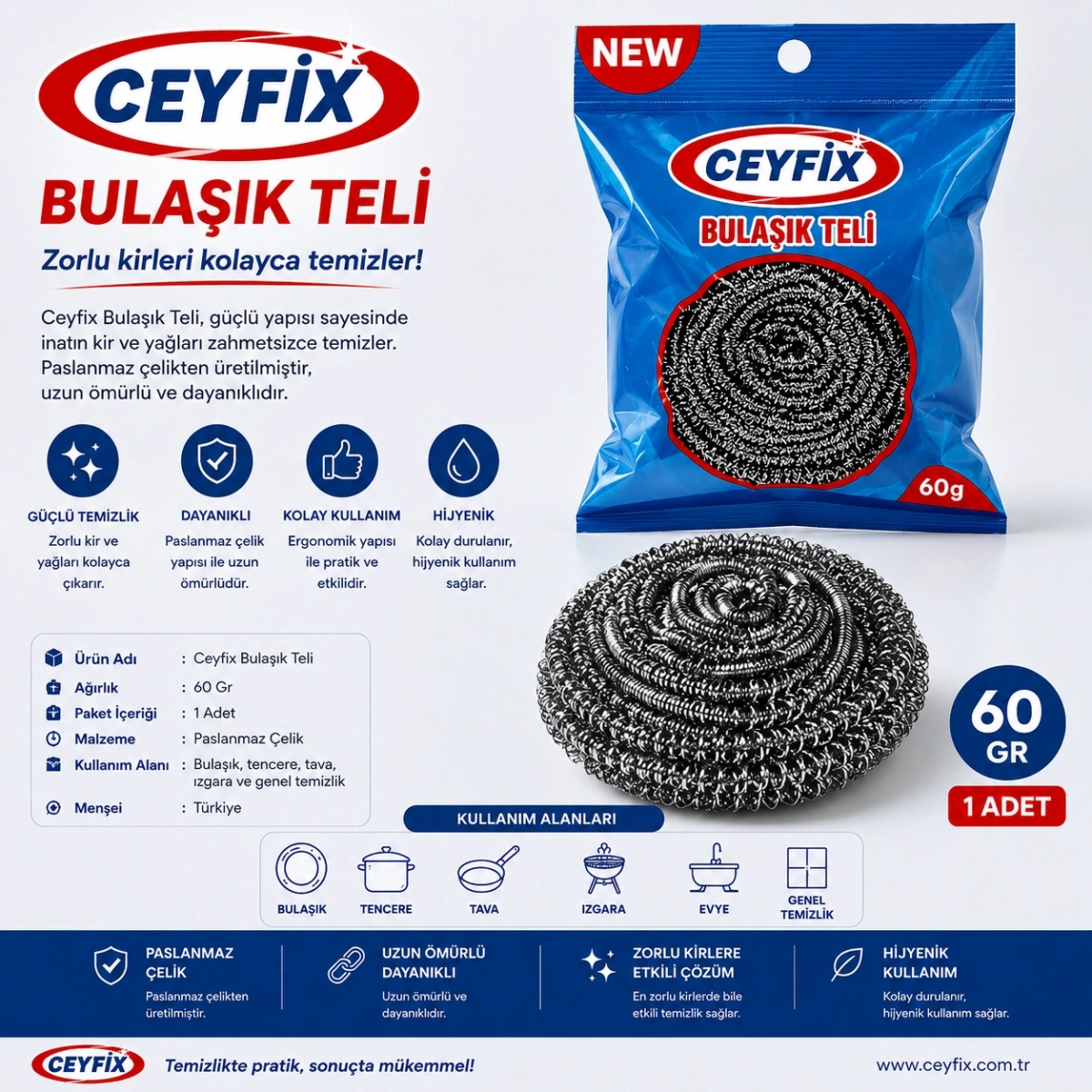 Ceyfix Bulaşık Teli 60 Gr 1 Adet