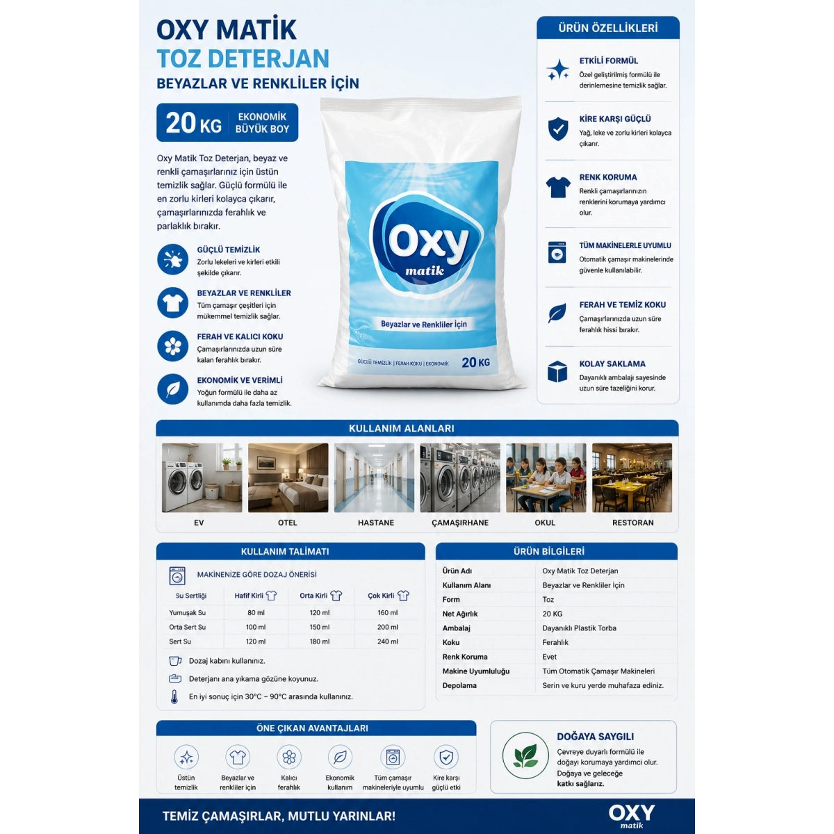 Oxy Matik Beyazlar Ve Renkliler İçin Toz Deterjan 20 Kg