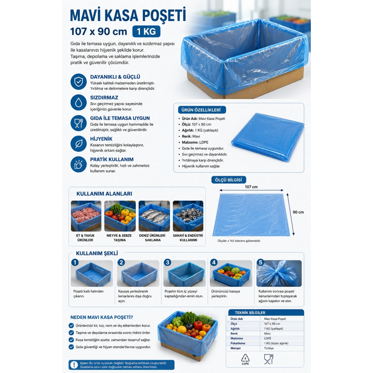 Mavi Kasa Poşeti 107x90 cm 1 kg
