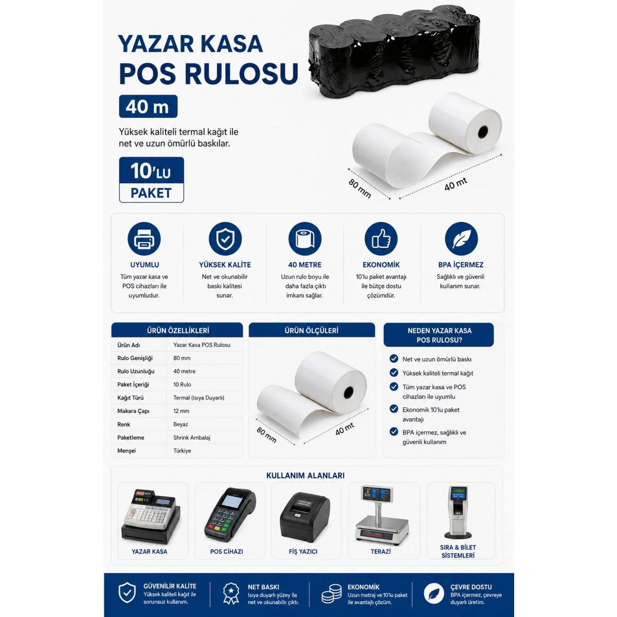 Yazar Kasa Pos Rulosu 40 m 10£lu
