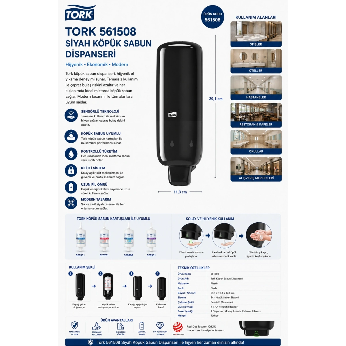 Tork Siyah Köpük Sabun Dispanseri 561508