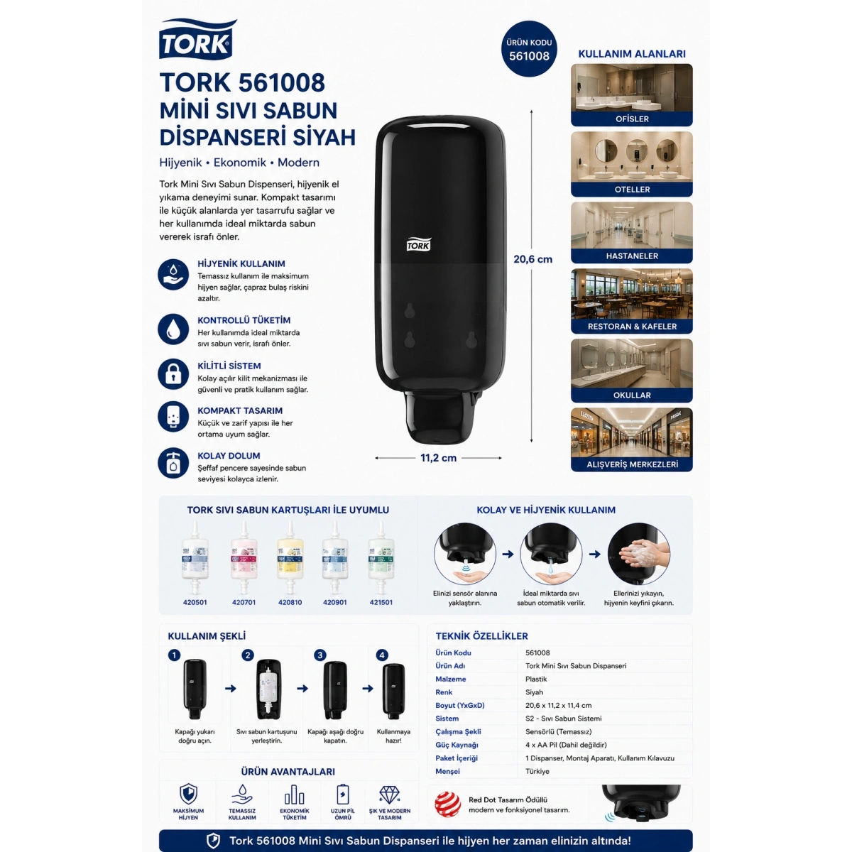 Tork 561008 Mini Sıvı Sabun Dispanseri Siyah