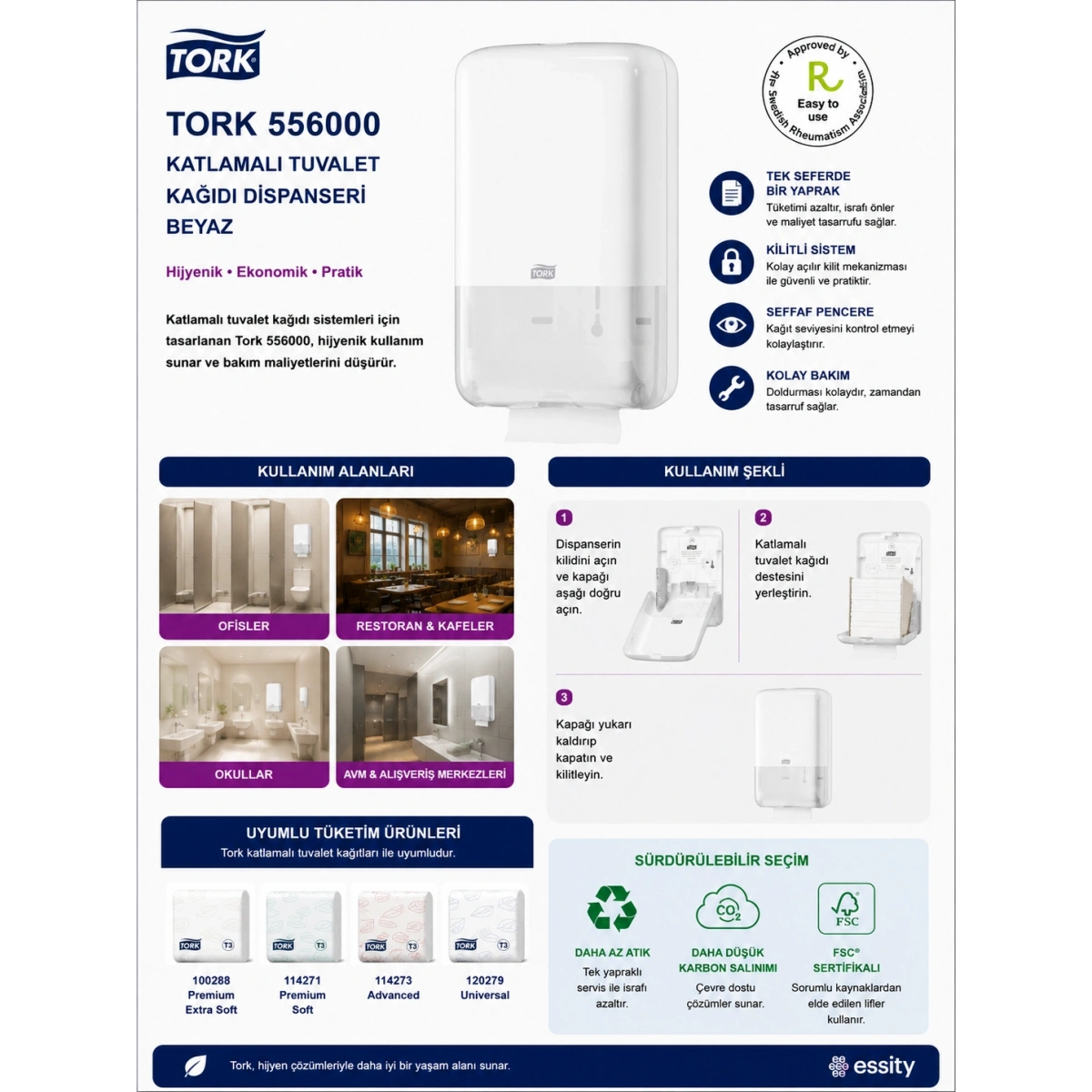 Tork 556000 Katlamalı Tuvalet Kağıdı Dispanseri Beyaz
