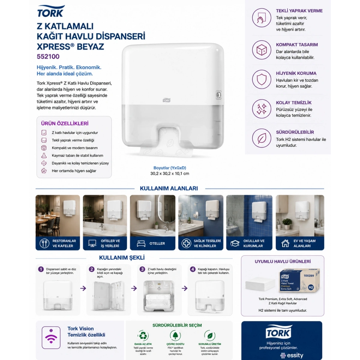Tork Z Katlı Havlu Dispanseri Xpress Beyaz 552100