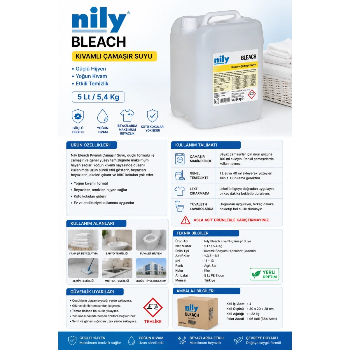 Nily Bleach Kıvamlı Çamaşır Suyu 5 Lt/5,4 Kg
