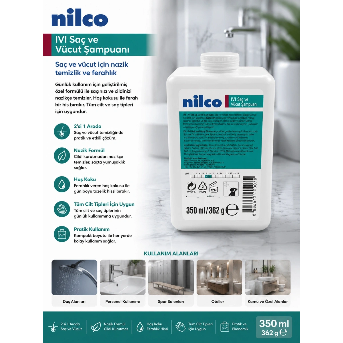 Nilco 32002101 IVI Saç Ve Vücut Şampuanı 350 ml