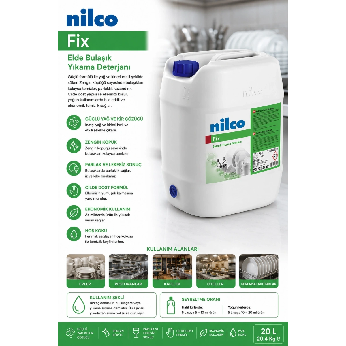 Nilco 32001822 Fix Elde Bulaşık Yıkama Deterjanı 20 L/20,4 Kg