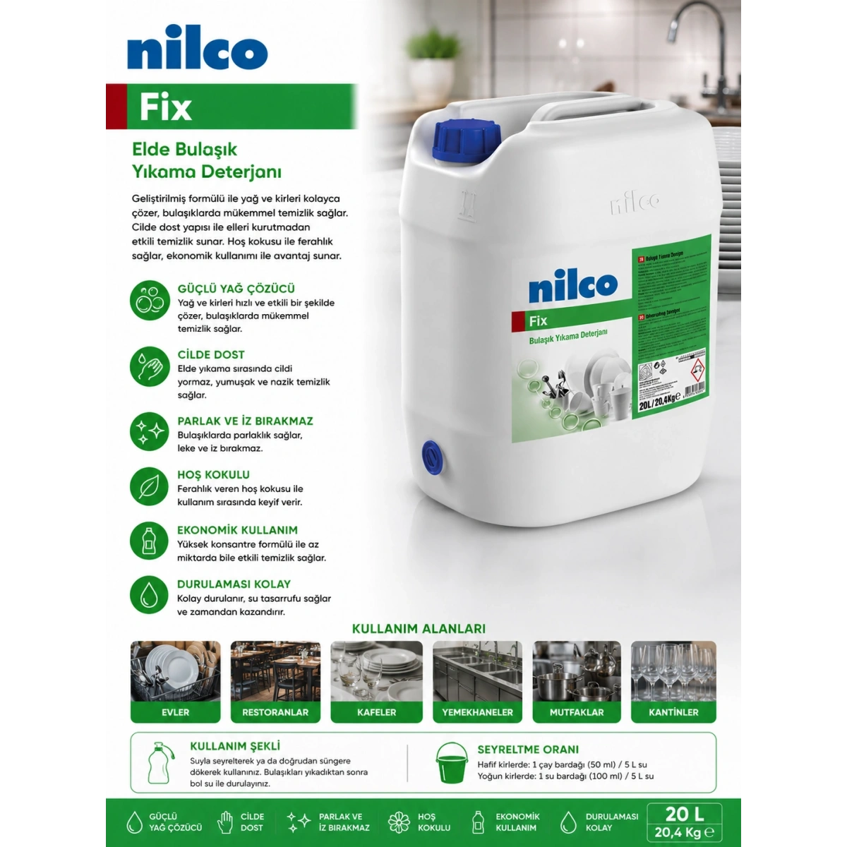 Nilco 32001822 Fix Elde Bulaşık Yıkama Deterjanı 20 L/20,4 Kg