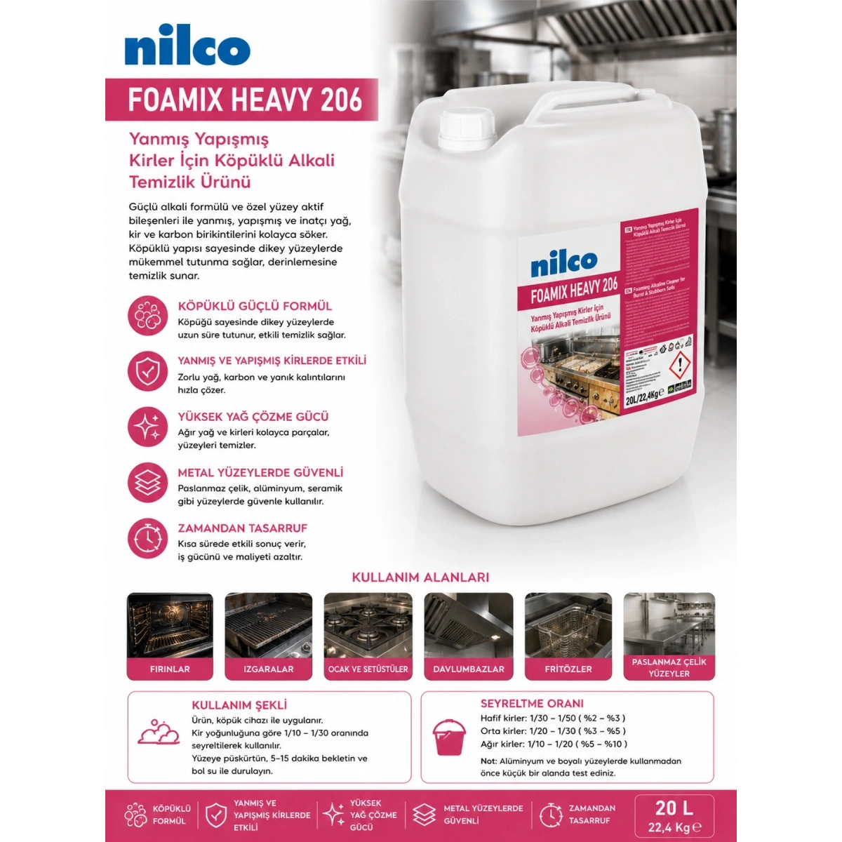 Nilco Foamix Heavy 206 Yanmış Yapışmış Kirler İçin 20 Lt