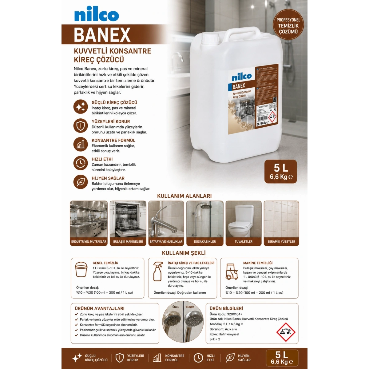 Nilco 32001647 Banex Kuvvetli Konsantre Kireç Çözücü 5 lt/6,6 kg
