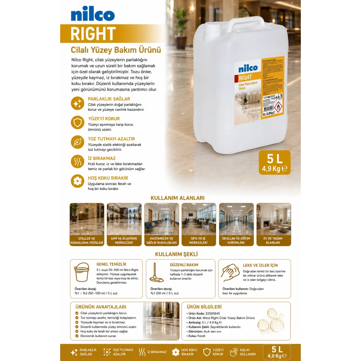 Nilco 32001645 Right Cilalı Yüzey Bakım Ürünü 5 L