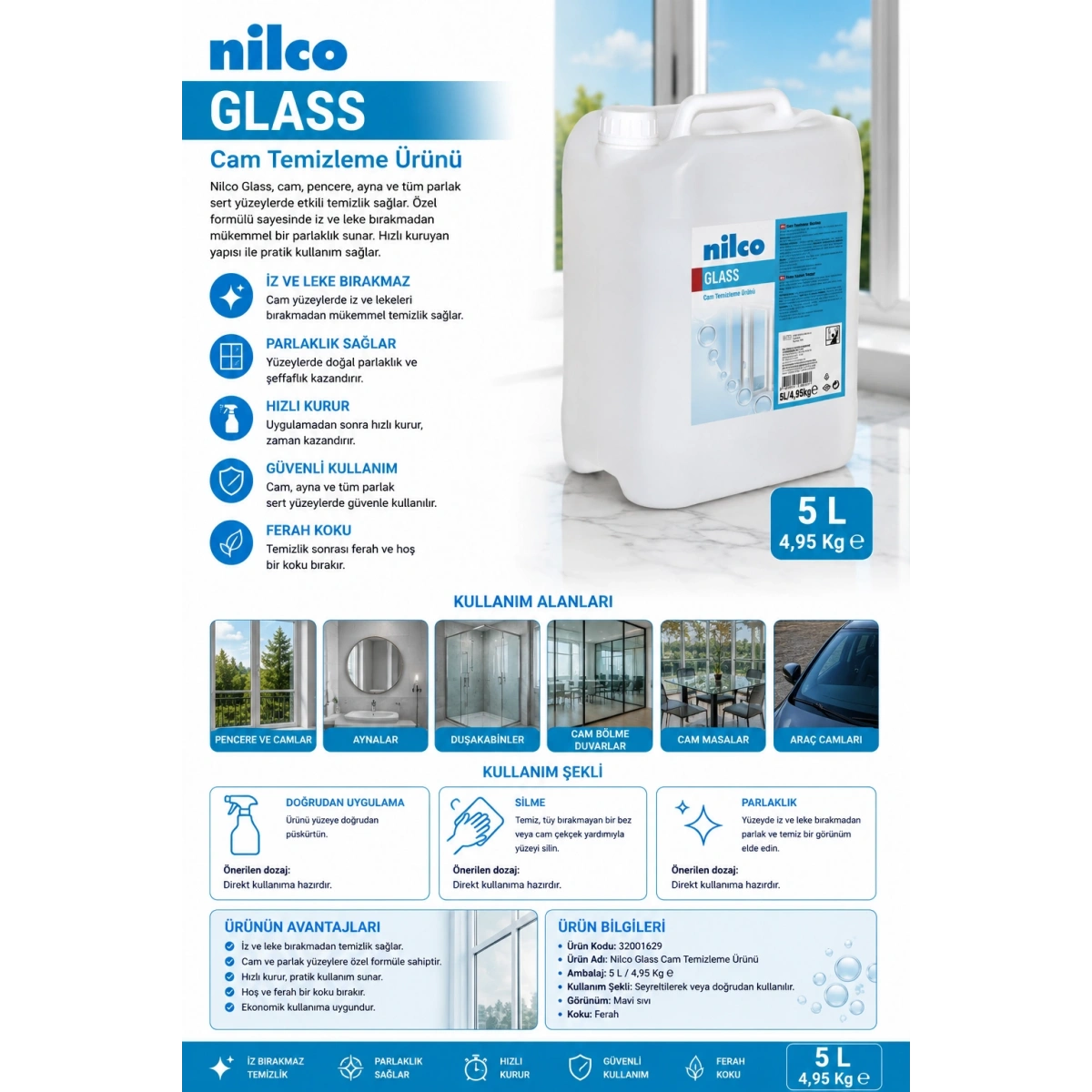 Nilco 32001629 Glass Cam Temizleme Ürünü 5 lt