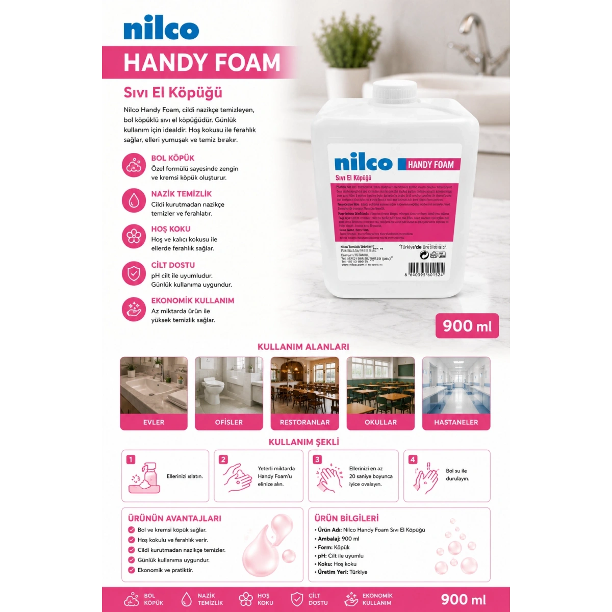 Nily Handy Foam Sıvı El Köpüğü 900 Ml 1 Adet