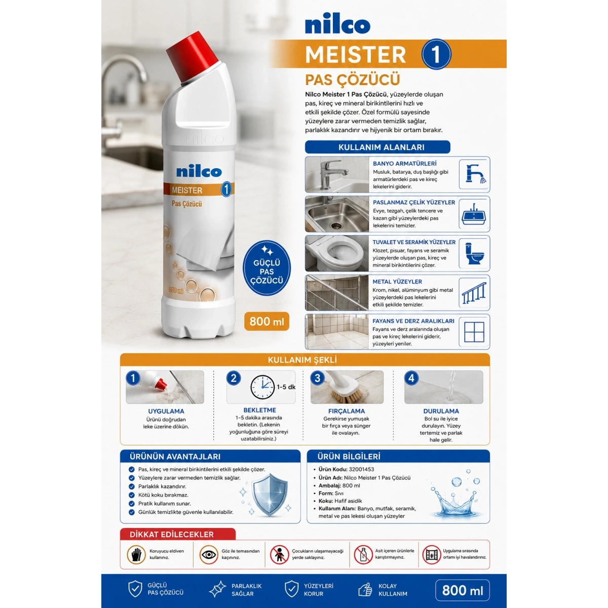 Nilco 32001453 Meister 1 Pas Çözücü 800 ml