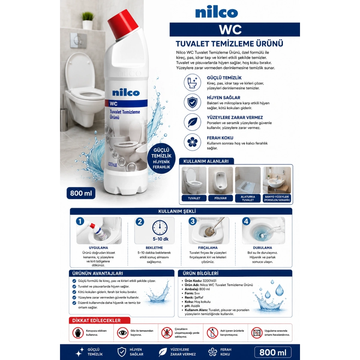 Nilco 32001451 Tuvalet Temizleme Ürünü 800 ml