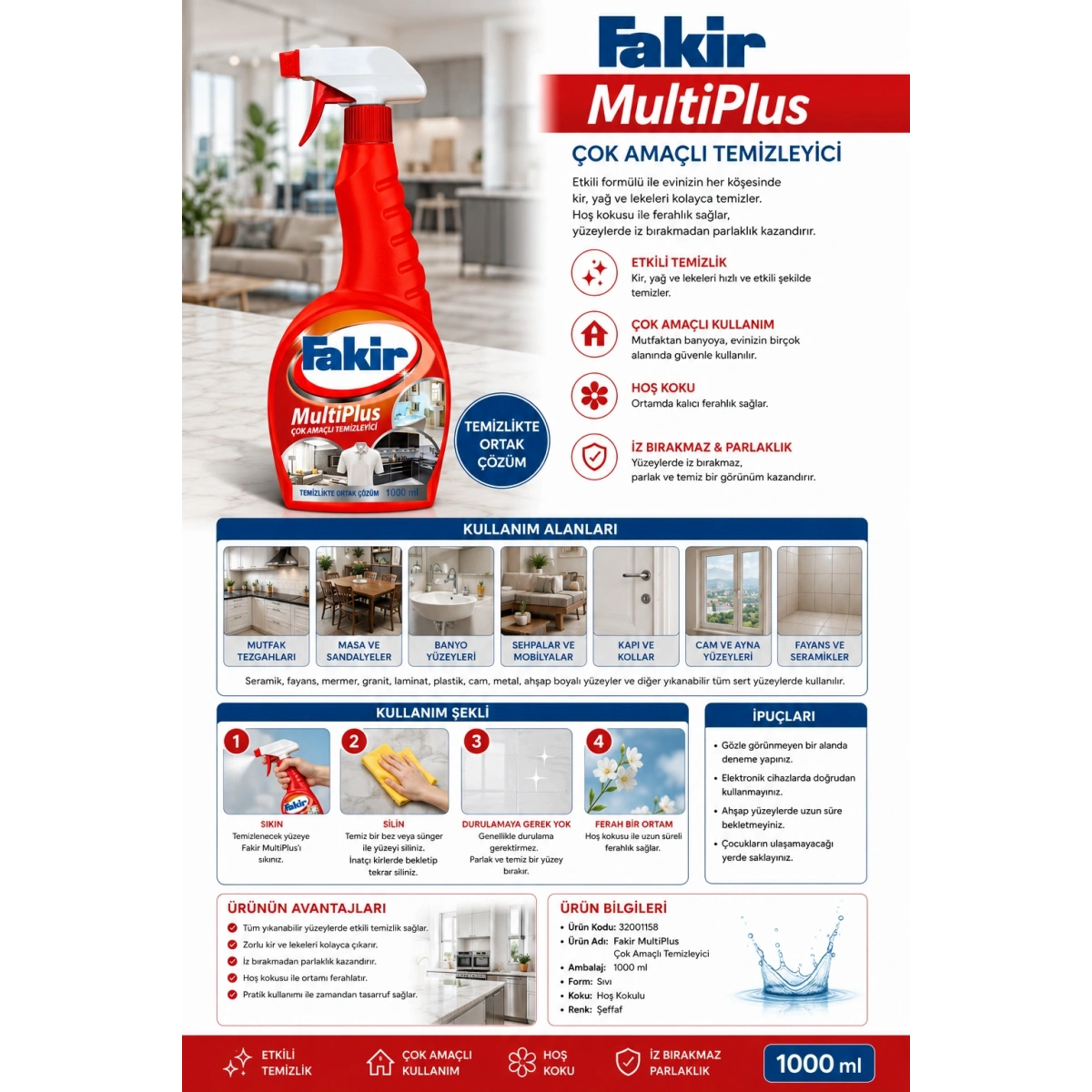 Fakir Multi Çok Amaçlı Temizlik Maddesi 1000 ml