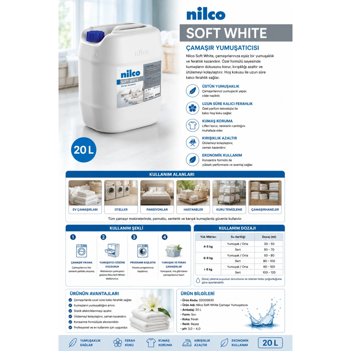 Nilco 32000930 Soft White Çamaşır Yumuşatıcısı 20 L
