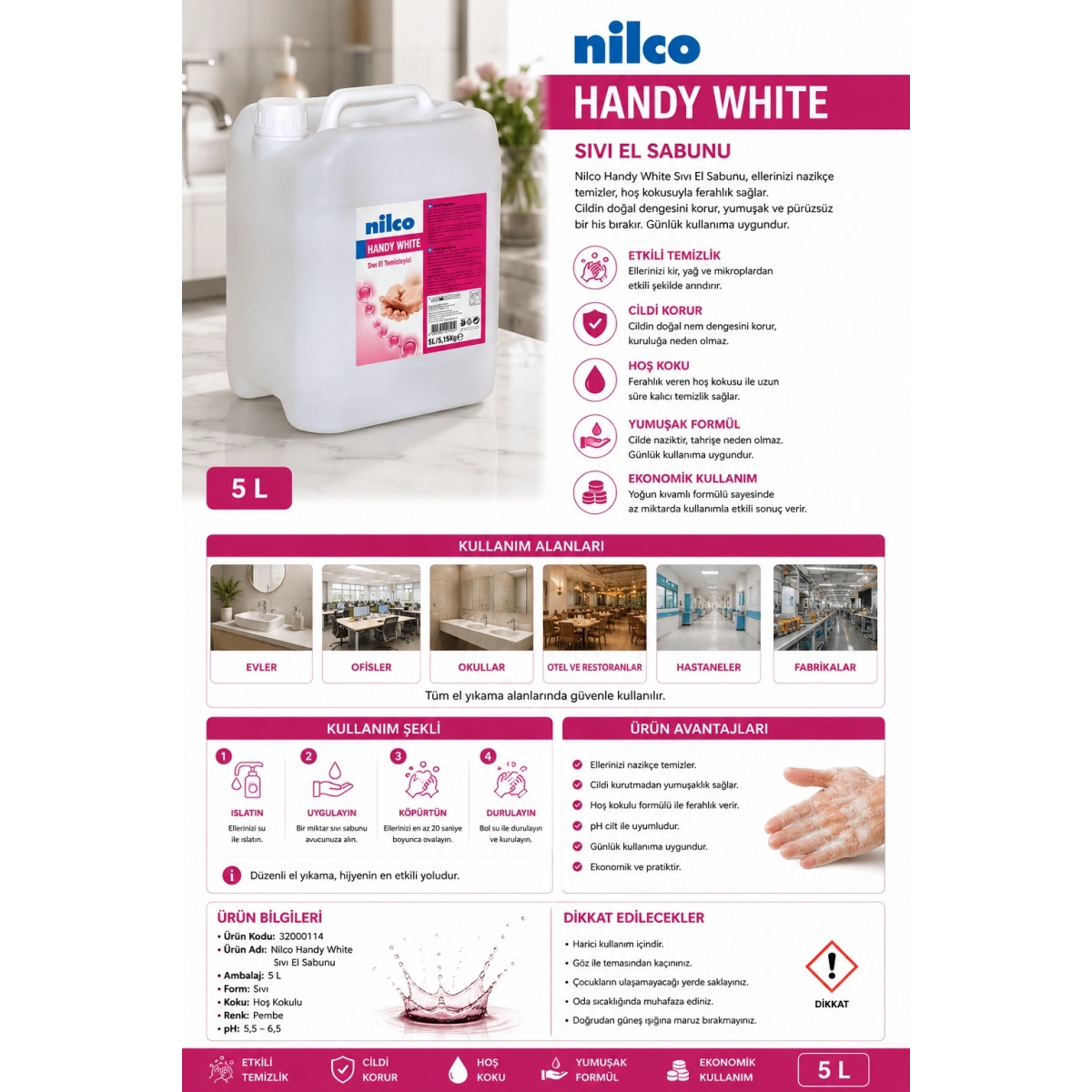 Nilco 32000114 Handy White Sıvı El Sabunu 5 L