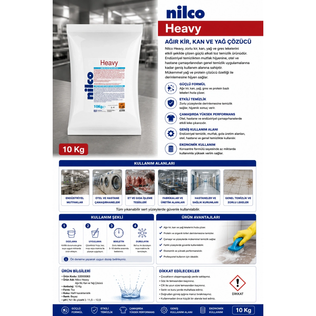 Nilco 32000063 Ağır Kir Kan Ve Yağ Çözücü 10 Kg