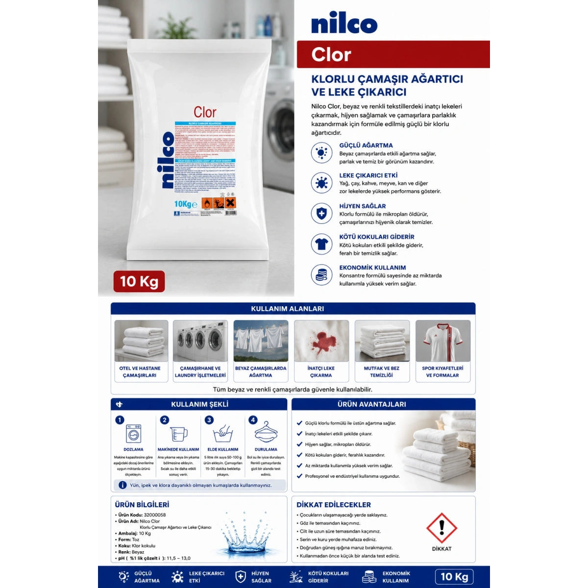 Nilco 32000058 Klorlu Çamaşır Ağartıcı Ve Leke Çıkarıcı 10 Kg