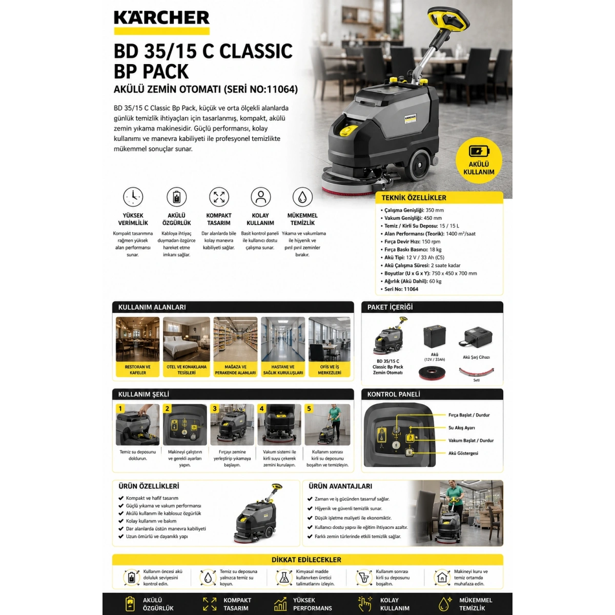 Karcher Bd 35/15 C Classic Bp Pack Akülü Zemin Otomatı (Seri No:11064)