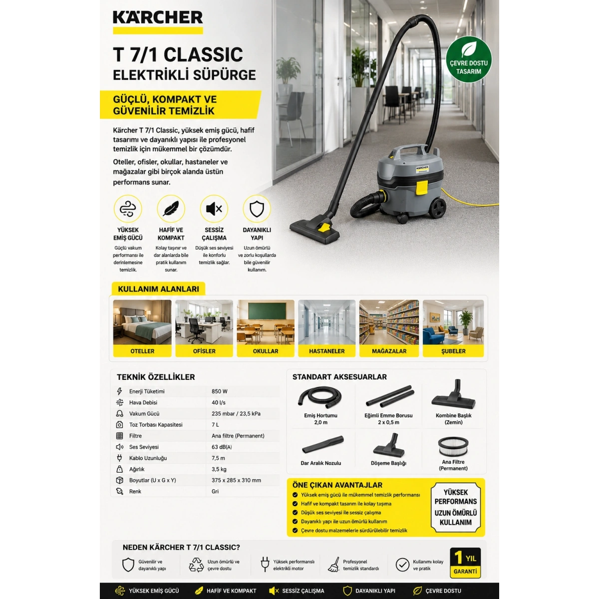 Karcher T7/1 Elektrikli Süpürge Classıc /1.527-181.0