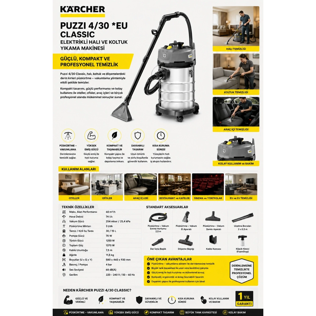 Karcher Puzzi 4/30 *Eu Seri No:987 (1.100-279.0) Classic Elektrik Süpürgesi