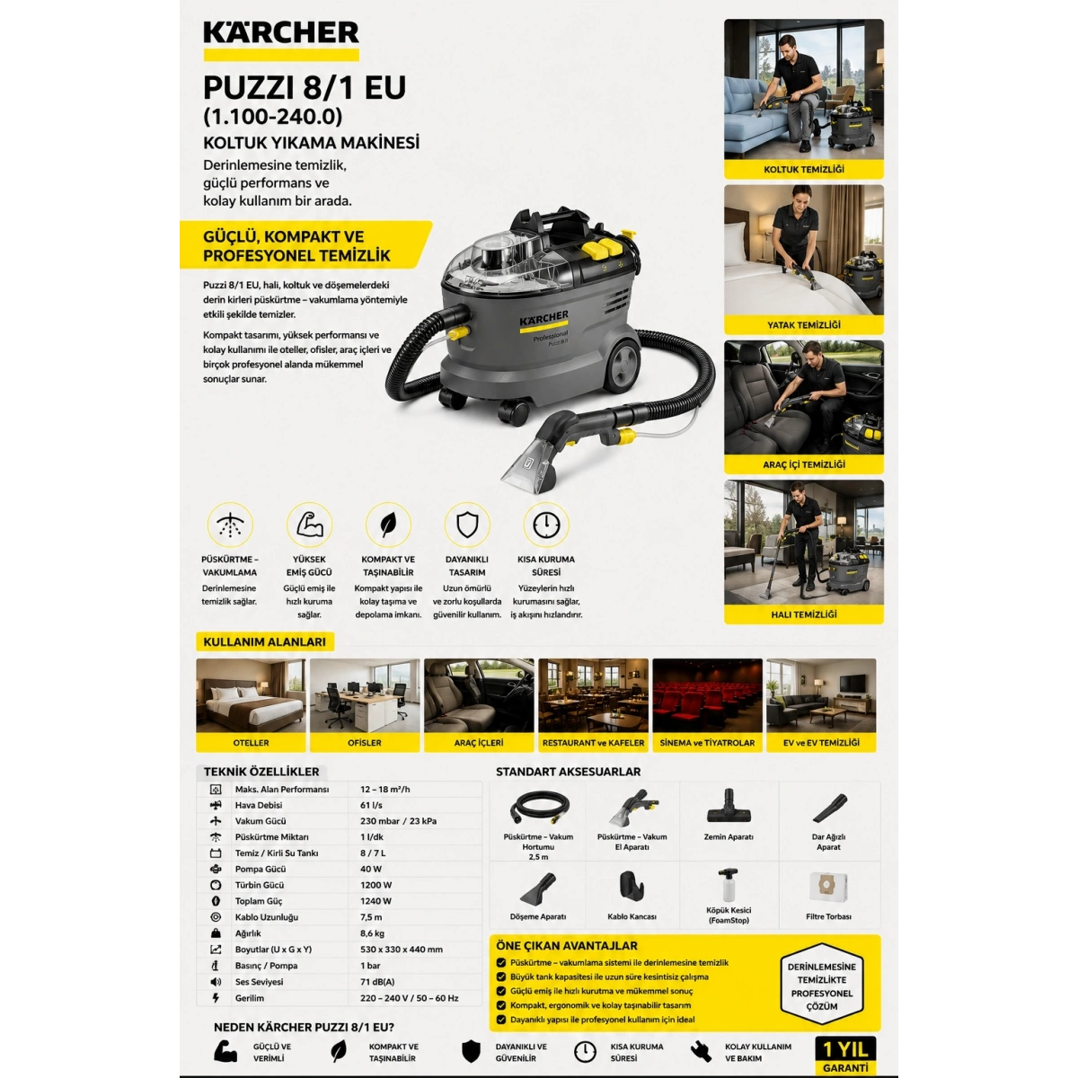 Karcher Puzzi 8/1 Eu (1.100-240.0) Koltuk Yıkama Makinesi