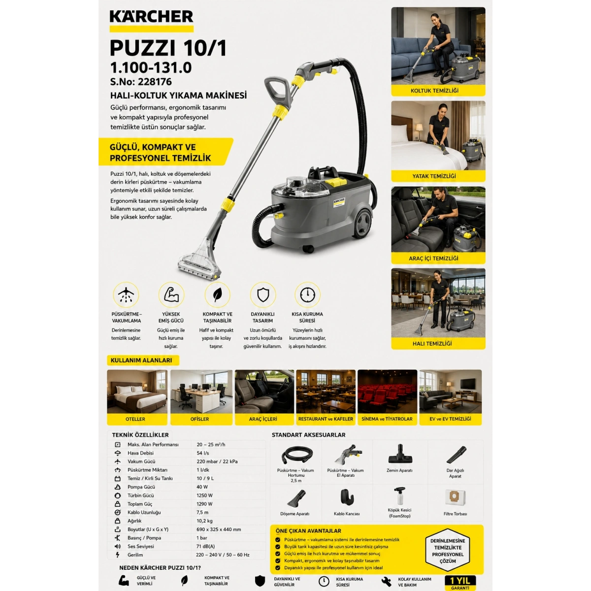 Karcher Puzzi 10/1 1.100-131.0 S.No:228176 Halı-Koltuk Yıkama Makinesi