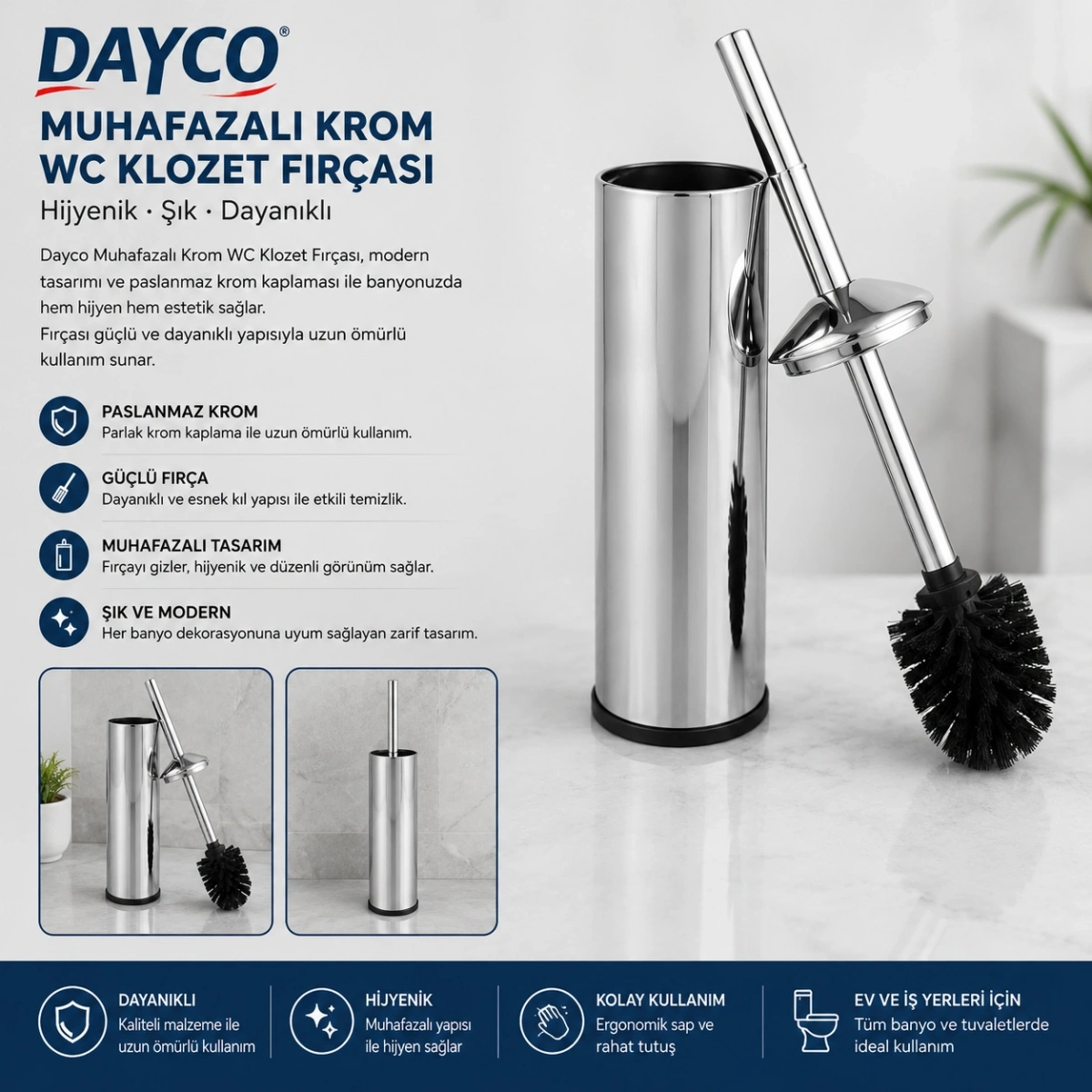 Dayco Muhafazalı Krom Wc Klozet Fırçası