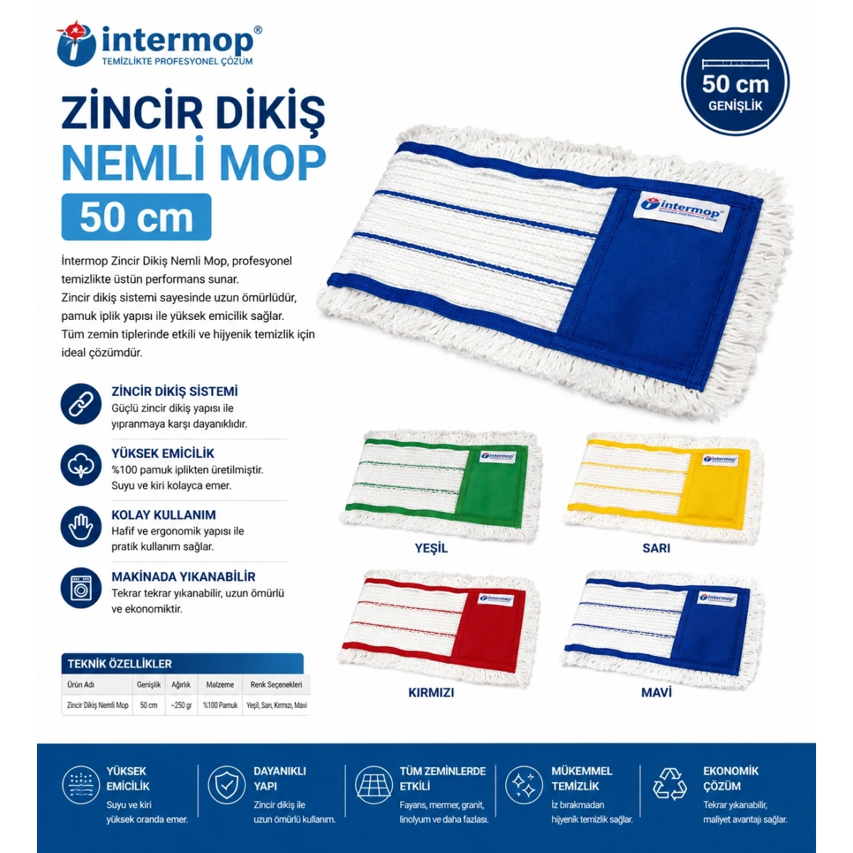 İntermop Zincir Dikiş Nemli Mop 50 cm