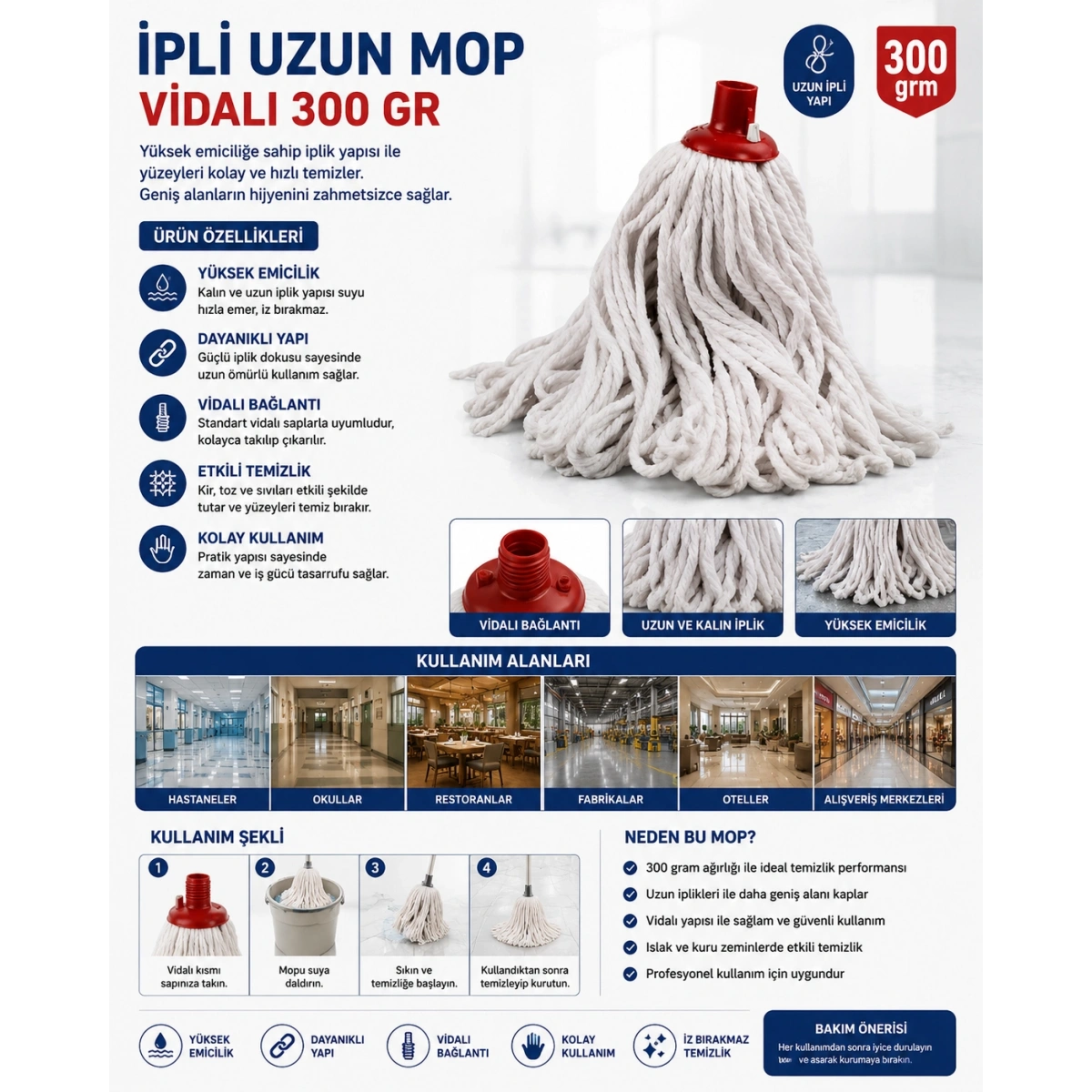 İpli Uzun Mop Vidalı 300 Gr