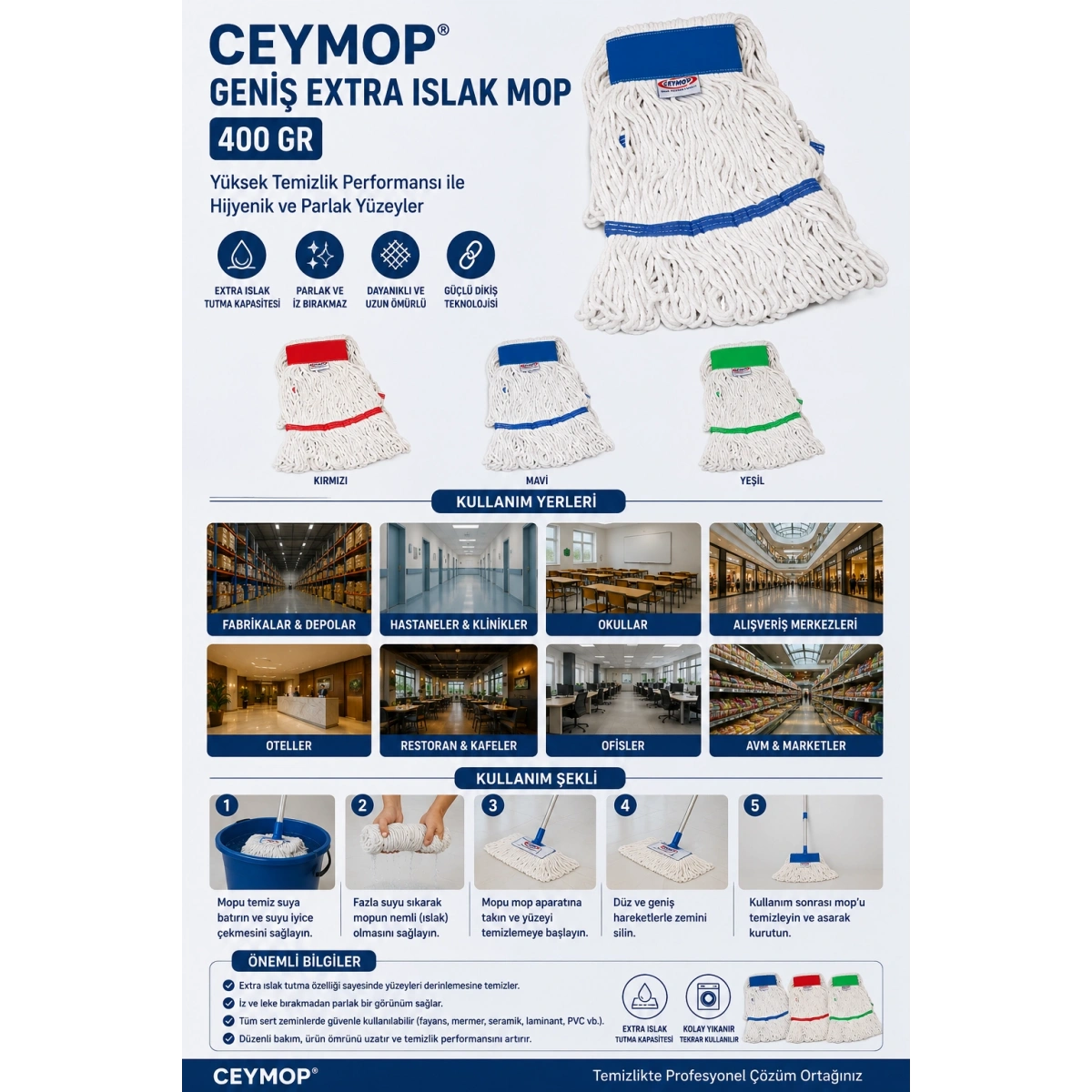 Ceymop Geniş Extra Islak Mop 400 Gr