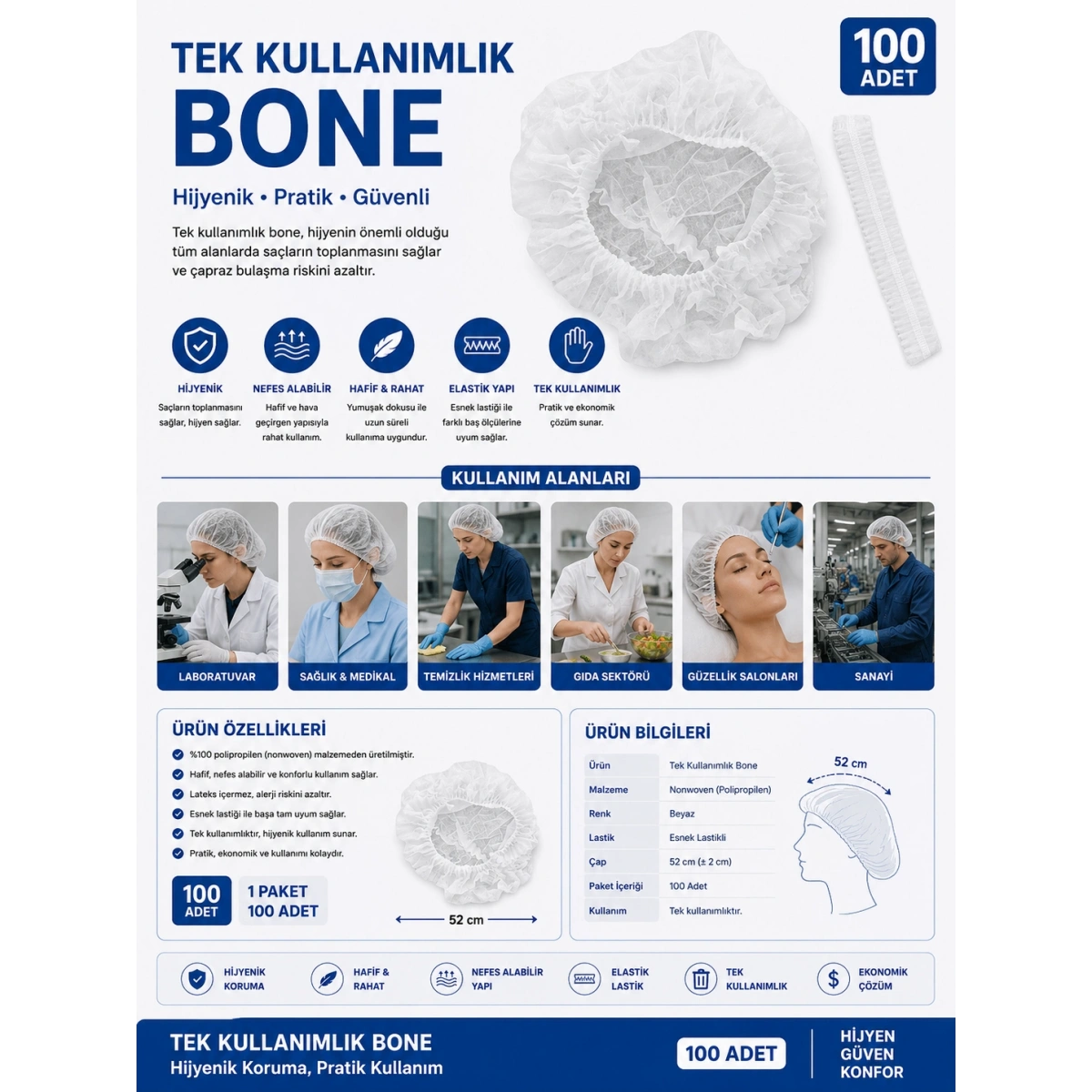 Tek Kullanımlık Bone 100lü