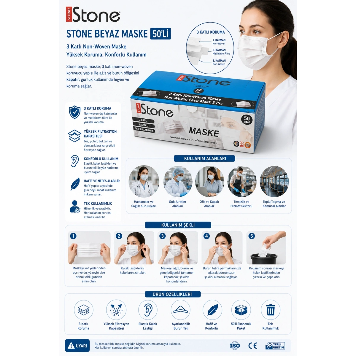 Stone Beyaz Maske 50li