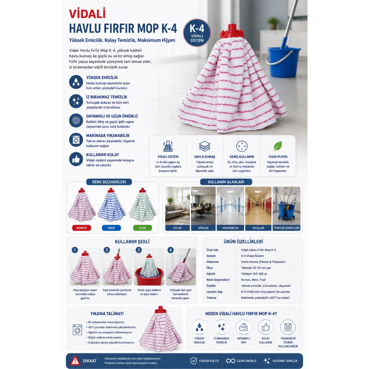 Vidalı Havlu Fırfır Mop K-4