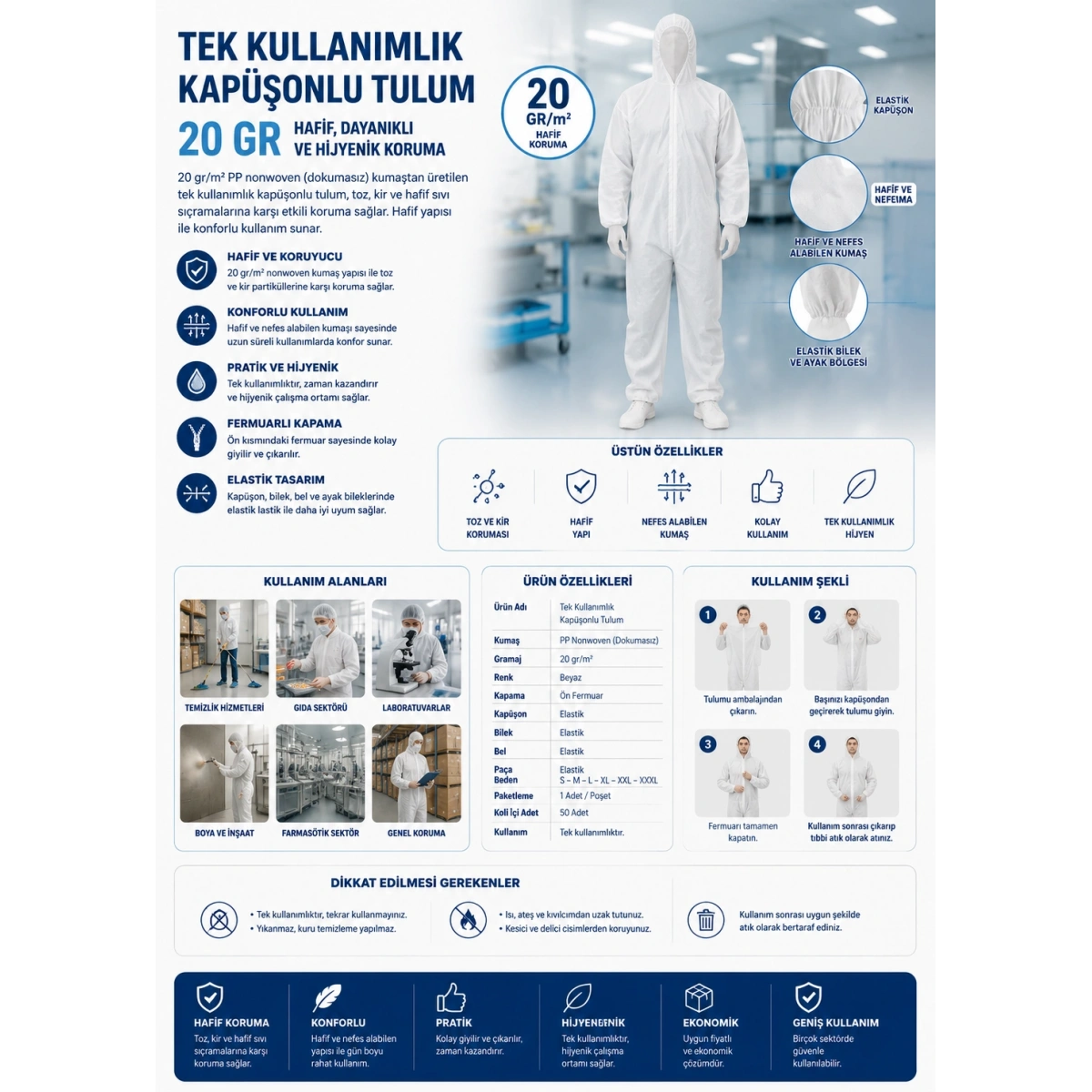 Tek Kullanımlık Kapüşonlu Tulum 20 gr