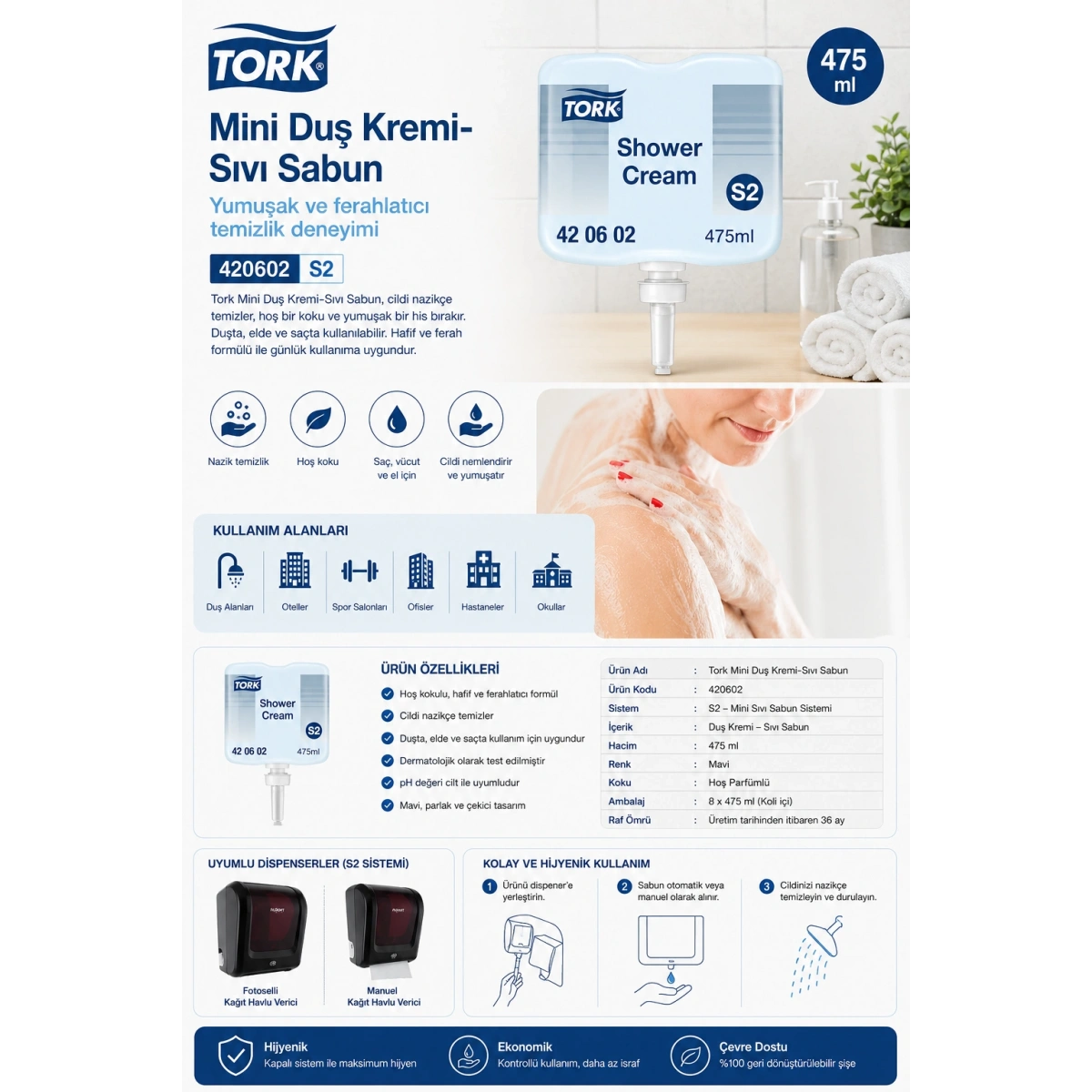 Tork 420602 Mini Duş Kremi-Sıvı Sabun 475 ml