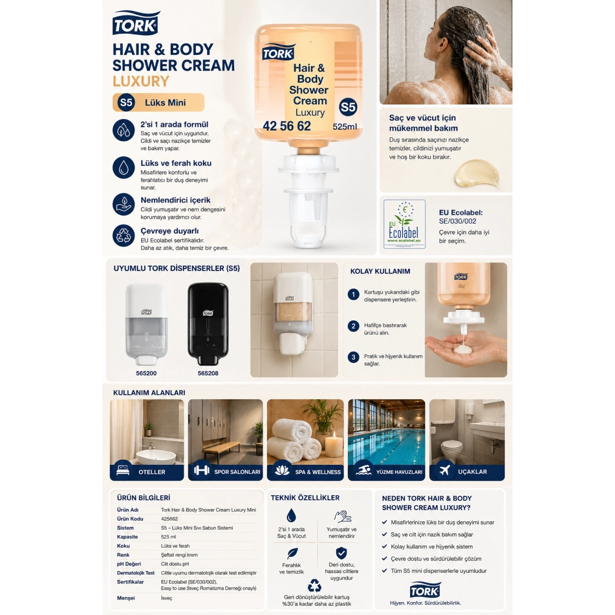 Tork 425662 Lüks Mini Hair & Body / Saç Vücut Kremi 525 ml 1 Adet