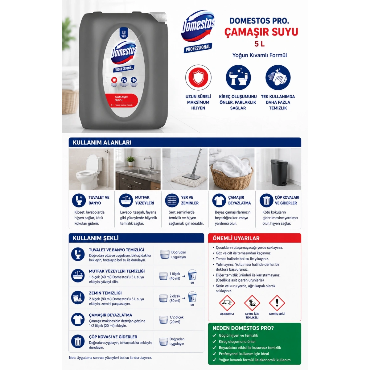 Domestos Pro. Çamaşır Suyu 5 lt.