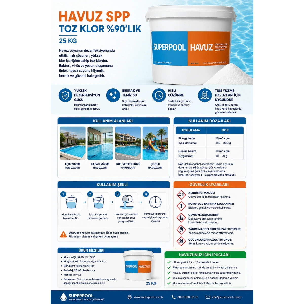 Havuz Spp Toz Klor %90 Lık 25 Kg